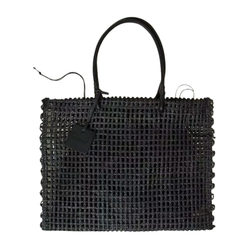 Twinset Zwarte geweven stro shopper tas Black Dames