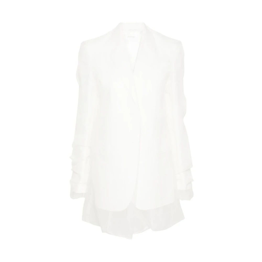 SPORTMAX Witte Zijde Laag Jas met Organza Overlay White Dames