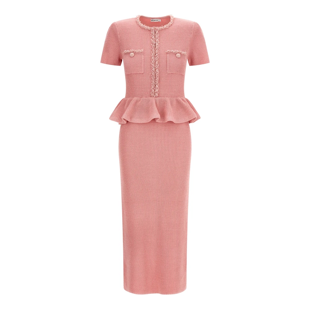 Self Portrait Women's Pink Peplum Knit Midi Dress