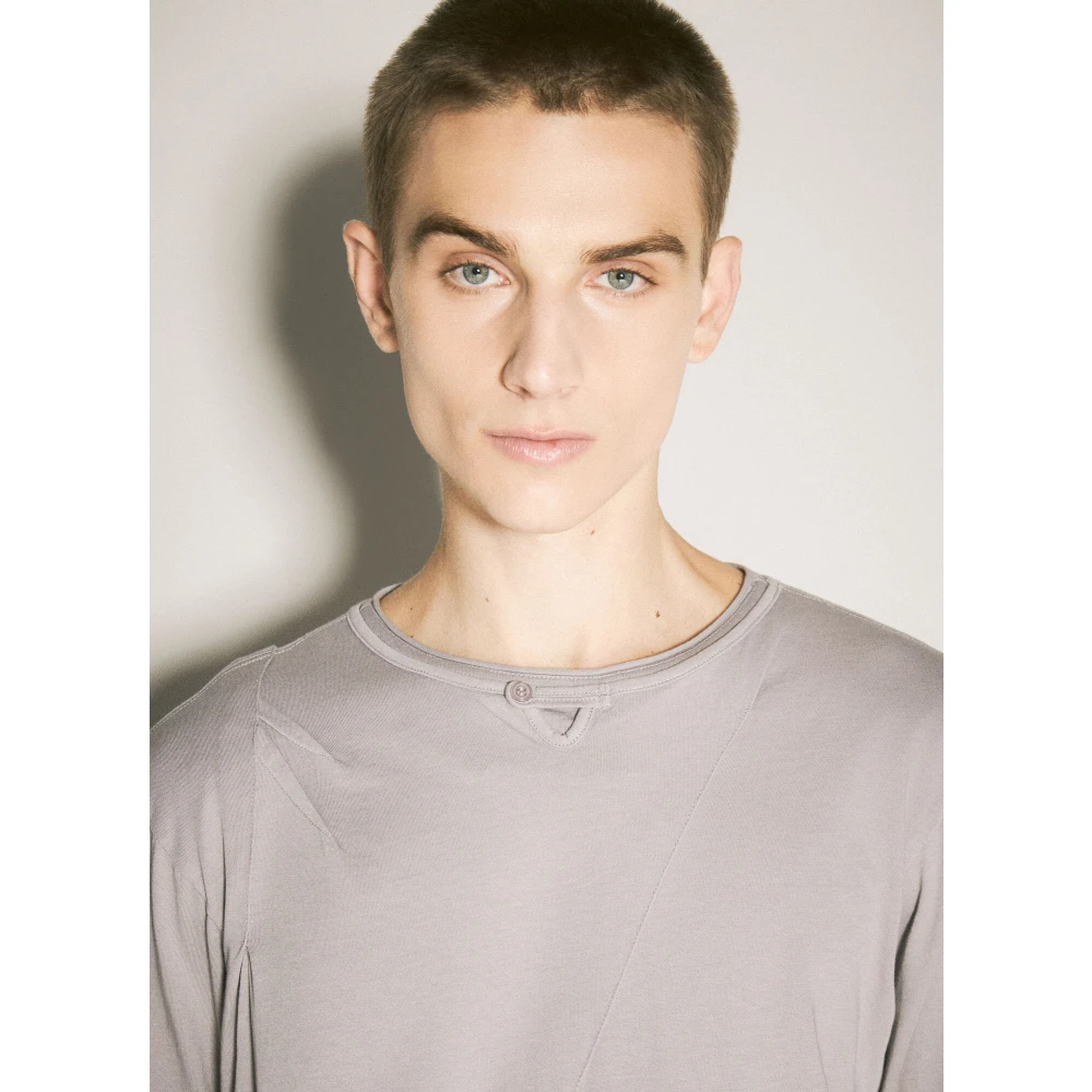 Kiko Kostadinov Panel Cotton Henley T-Shirt Gray Heren