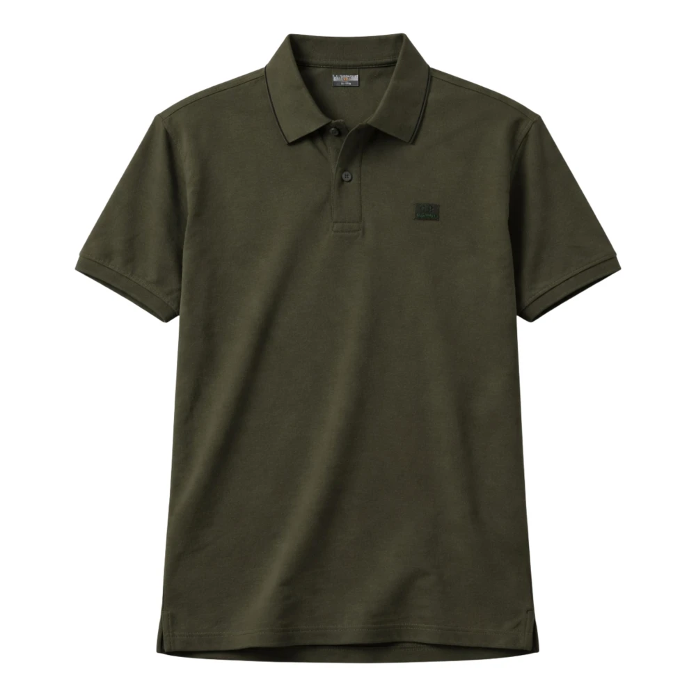 C.p. Company Men's Green Polo Shirts, L, Stretch Piquet Short Sleeve Logo Polo