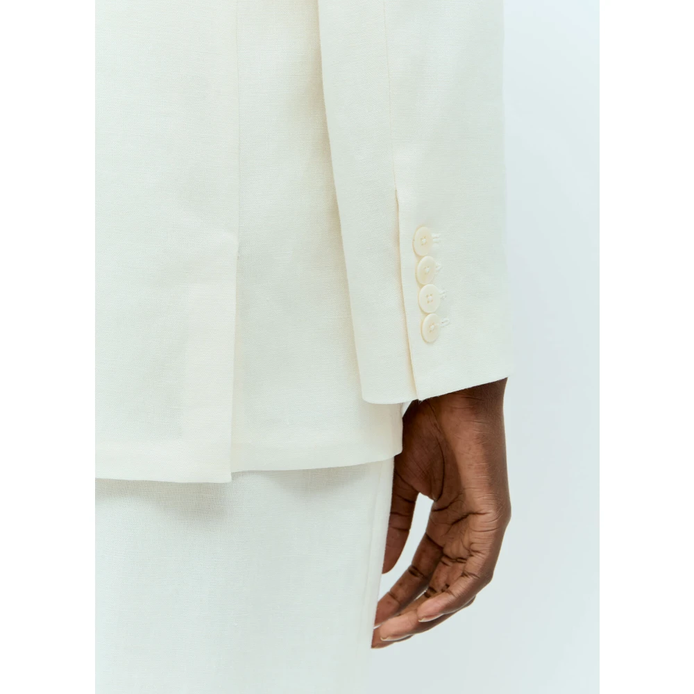 The Row Linnen Double-Breasted Blazer Beige Dames