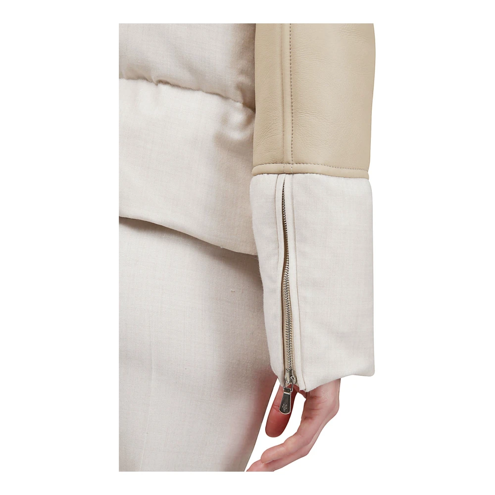 Eleventy Lurex Wol Shearling Biker Jas Beige Dames