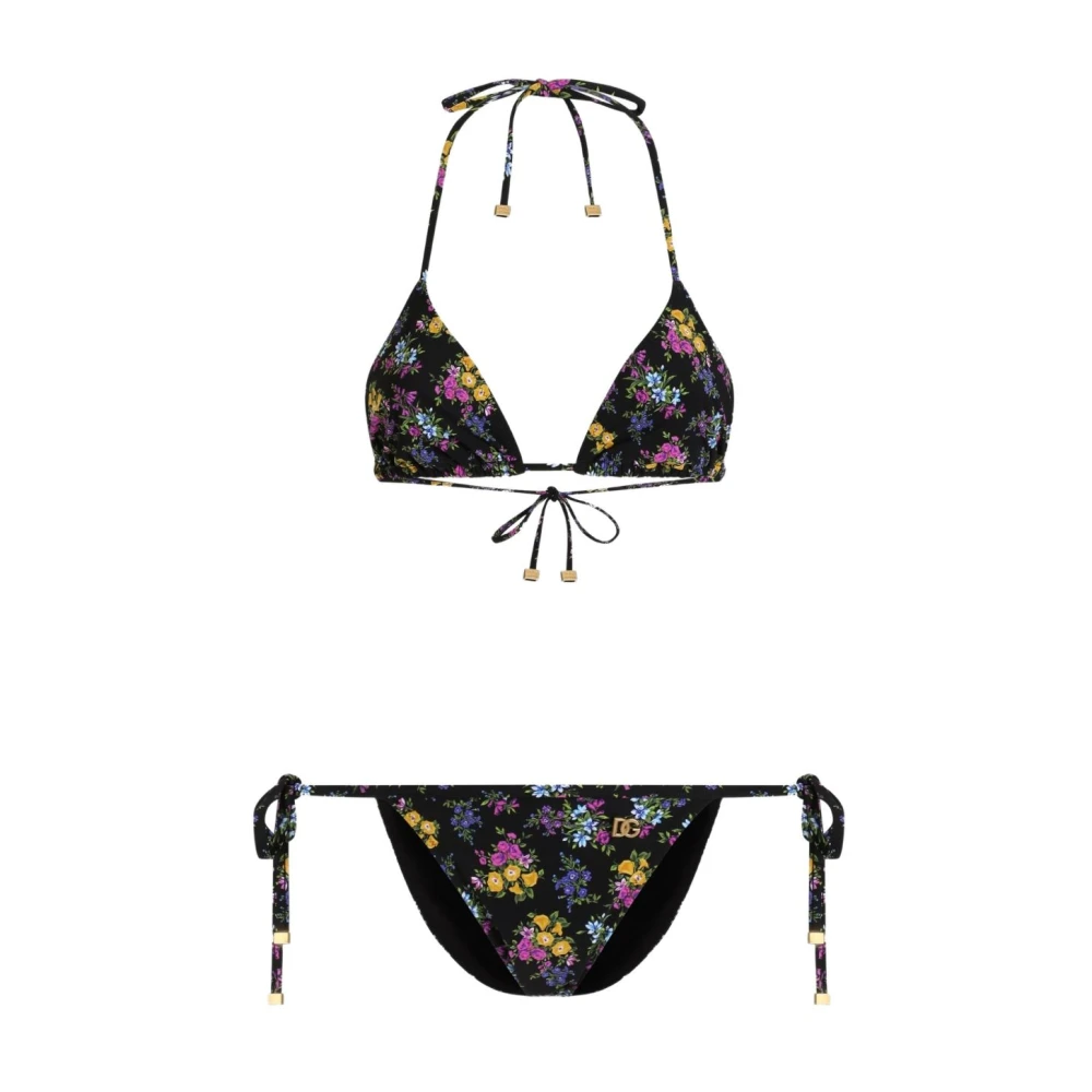 Dolce & Gabbana Black Small Floral-Print Triangle Bikini - Female - Bikinis - Xl - Swimwear