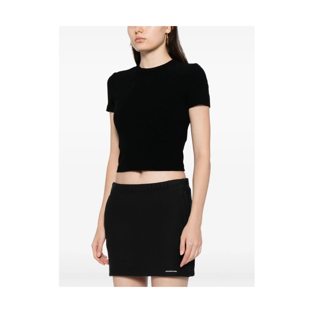 T by Alexander Wang Zwarte Gebreide Logo T-shirt Black Dames