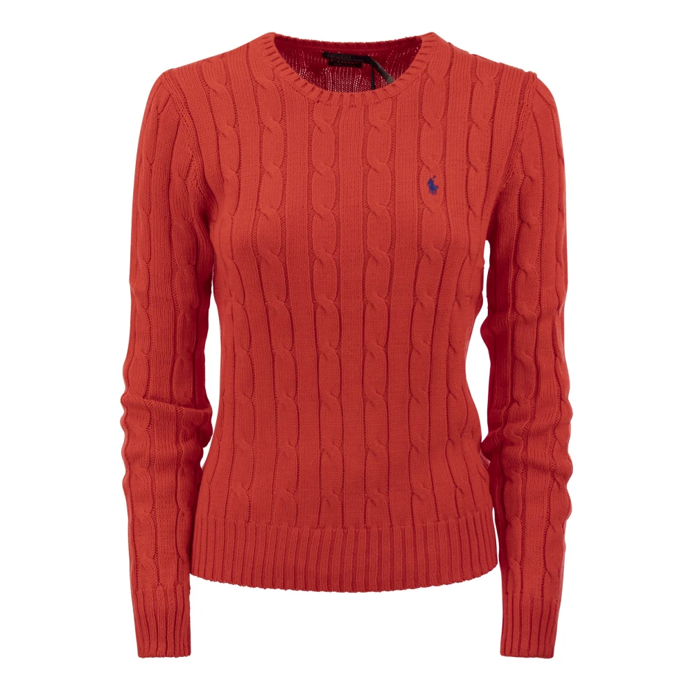 Ralph Lauren Slim Fit Cable Gebreide Trui Red Dames