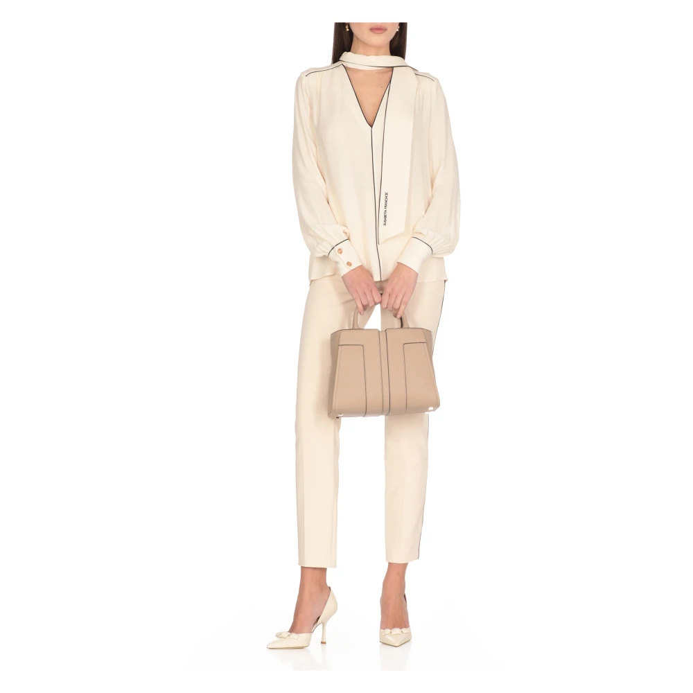 Elisabetta Franchi Ivoor Crêpe Broek met Logoknoppen Beige Dames