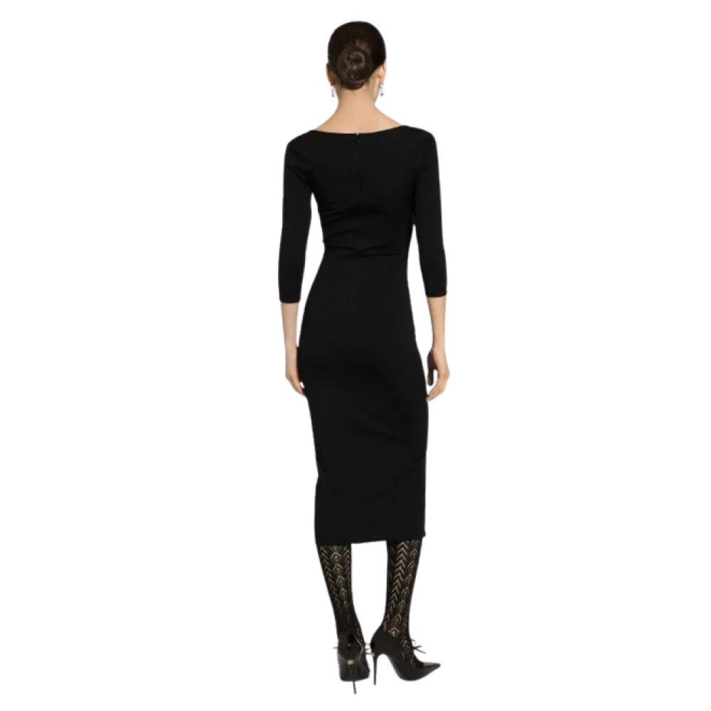 Dolce & Gabbana Logo-plaque Midi Jurk met Stretch Design Black Dames