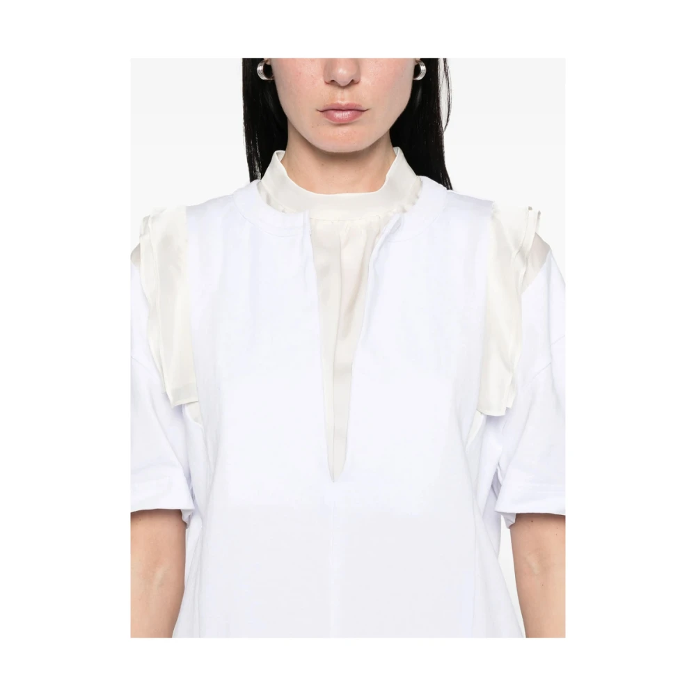 Sacai Gerimpeld Wit T-shirt met Ruffled Trim White Dames
