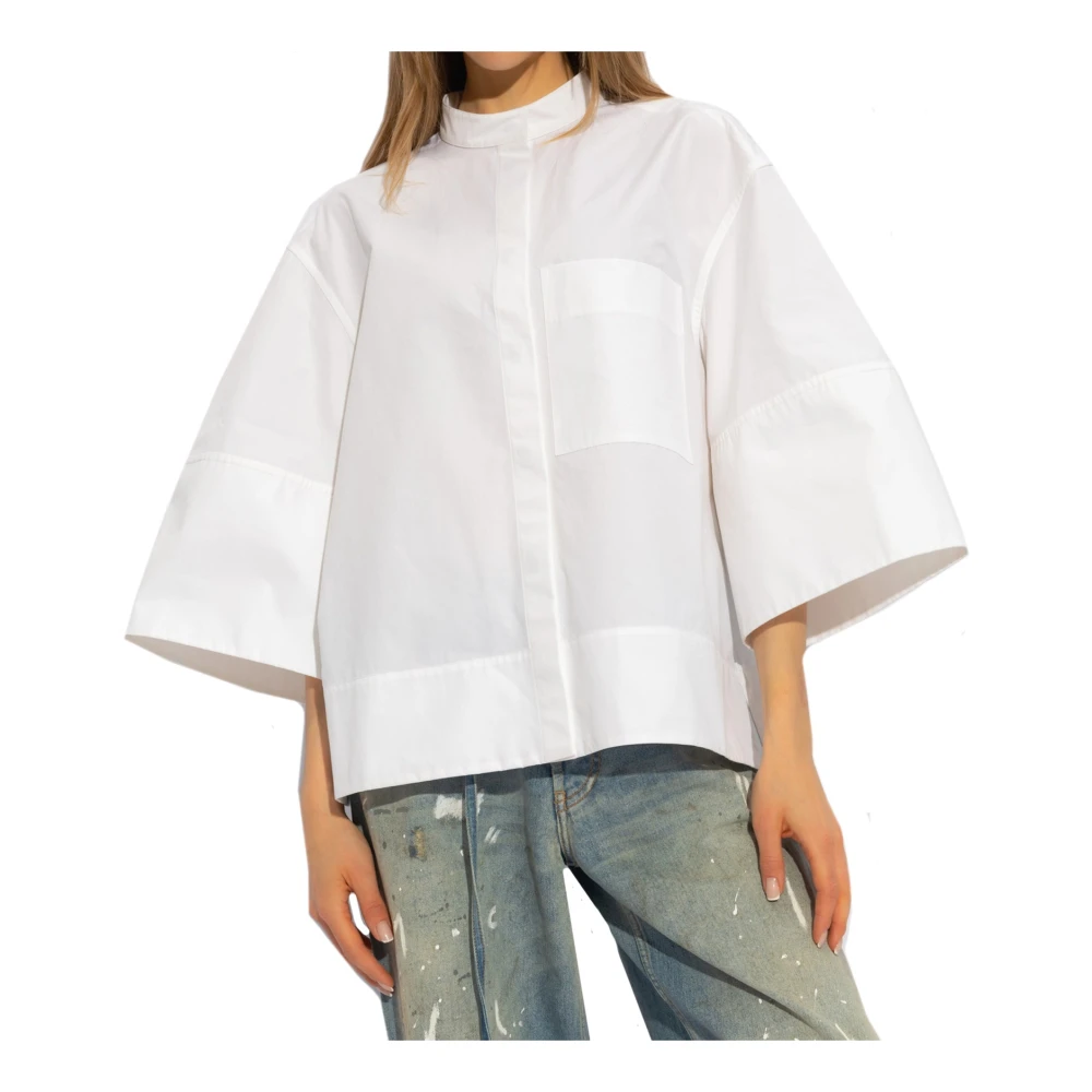 Jil Sander Katoenen overhemd met driekwart mouwen White Dames