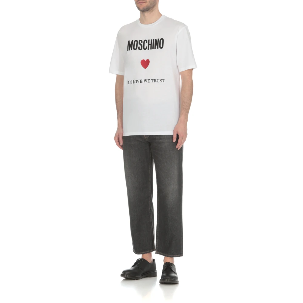 Moschino Wit Katoenen T-shirt met Logoprint White Heren