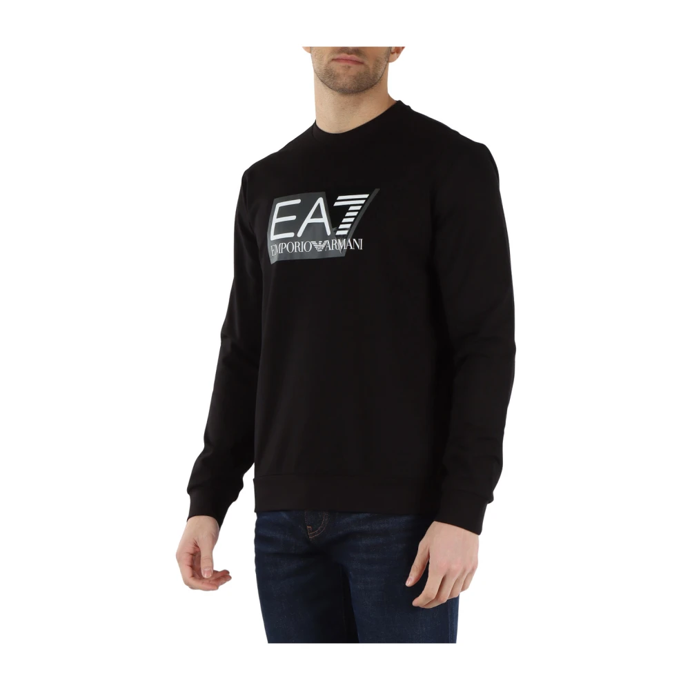 Emporio Armani EA7 Katoenen sweatshirt met voorlogo print Black Heren