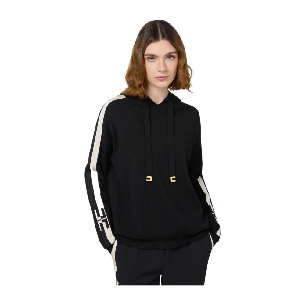 Elisabetta Franchi Zwart Boter Hoodie Bicolor Sweatshirt Black Dames