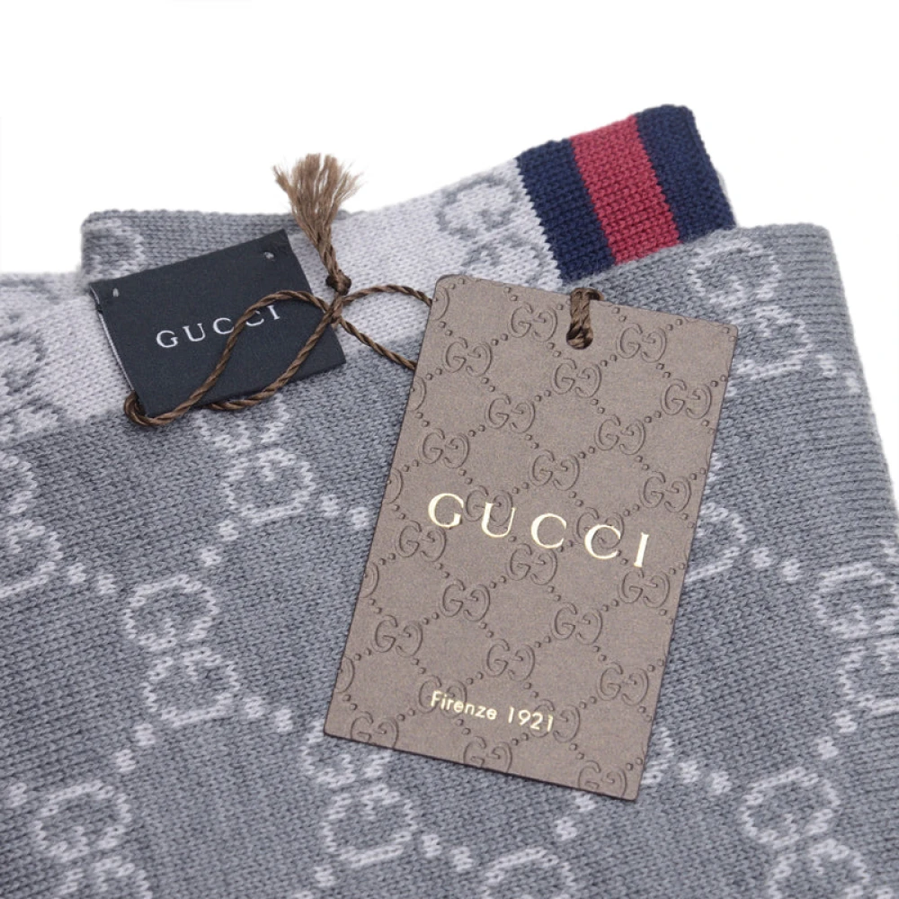 Gucci Grijze Logo Wol Sjaal Gray Dames