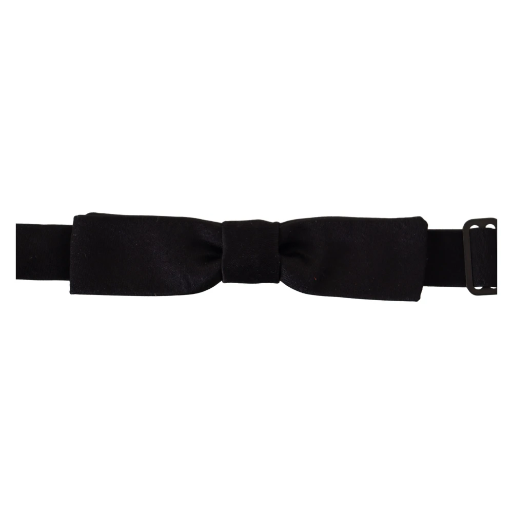 Dolce & Gabbana Elegante Zwarte Zijden Vlinderdas Black Heren