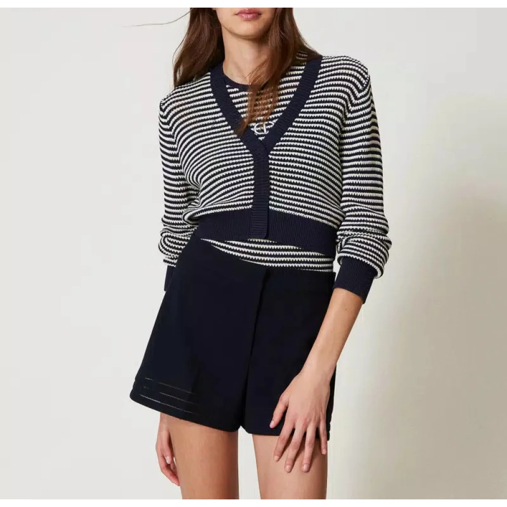 Twinset Gestreepte Vest en Top Set Blue Dames