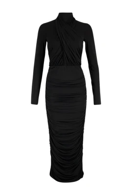 Pleated Jersey Midi Dress