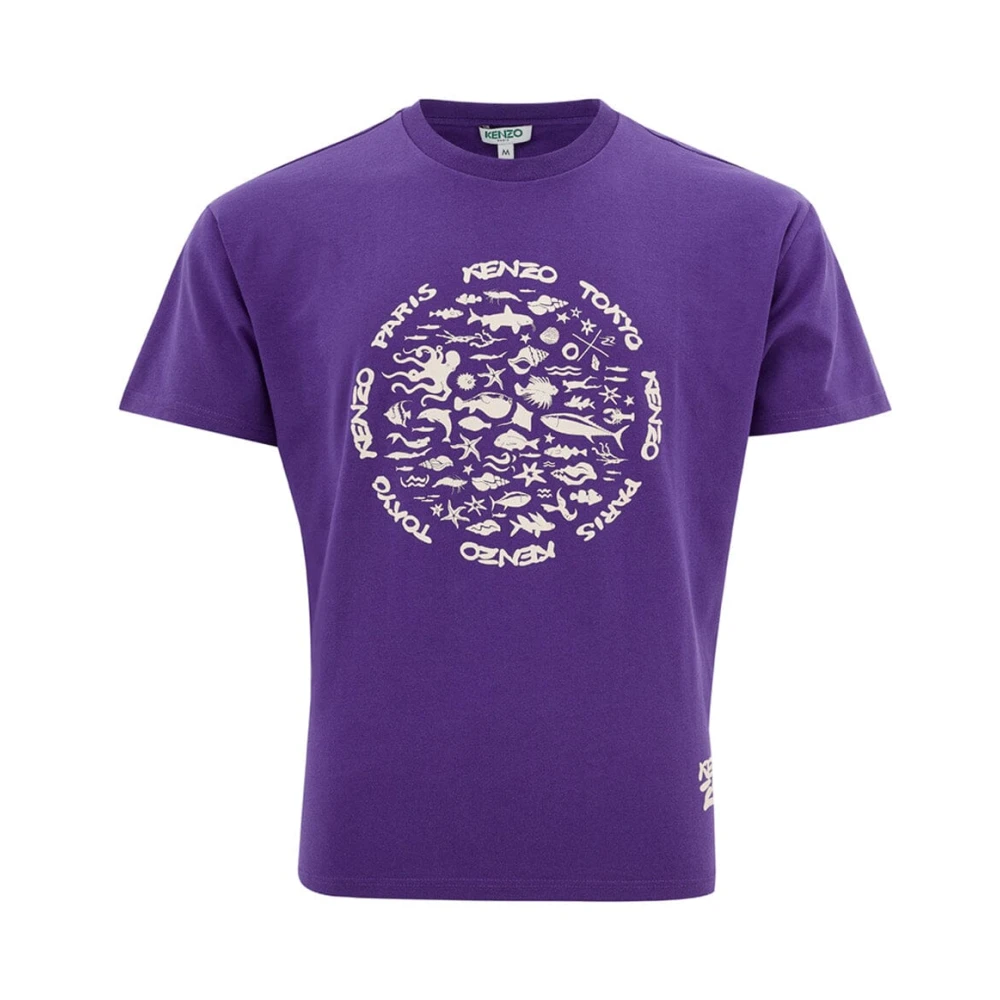 Kenzo Paars Katoenen T-Shirt Voorprint Authentiek Purple Heren