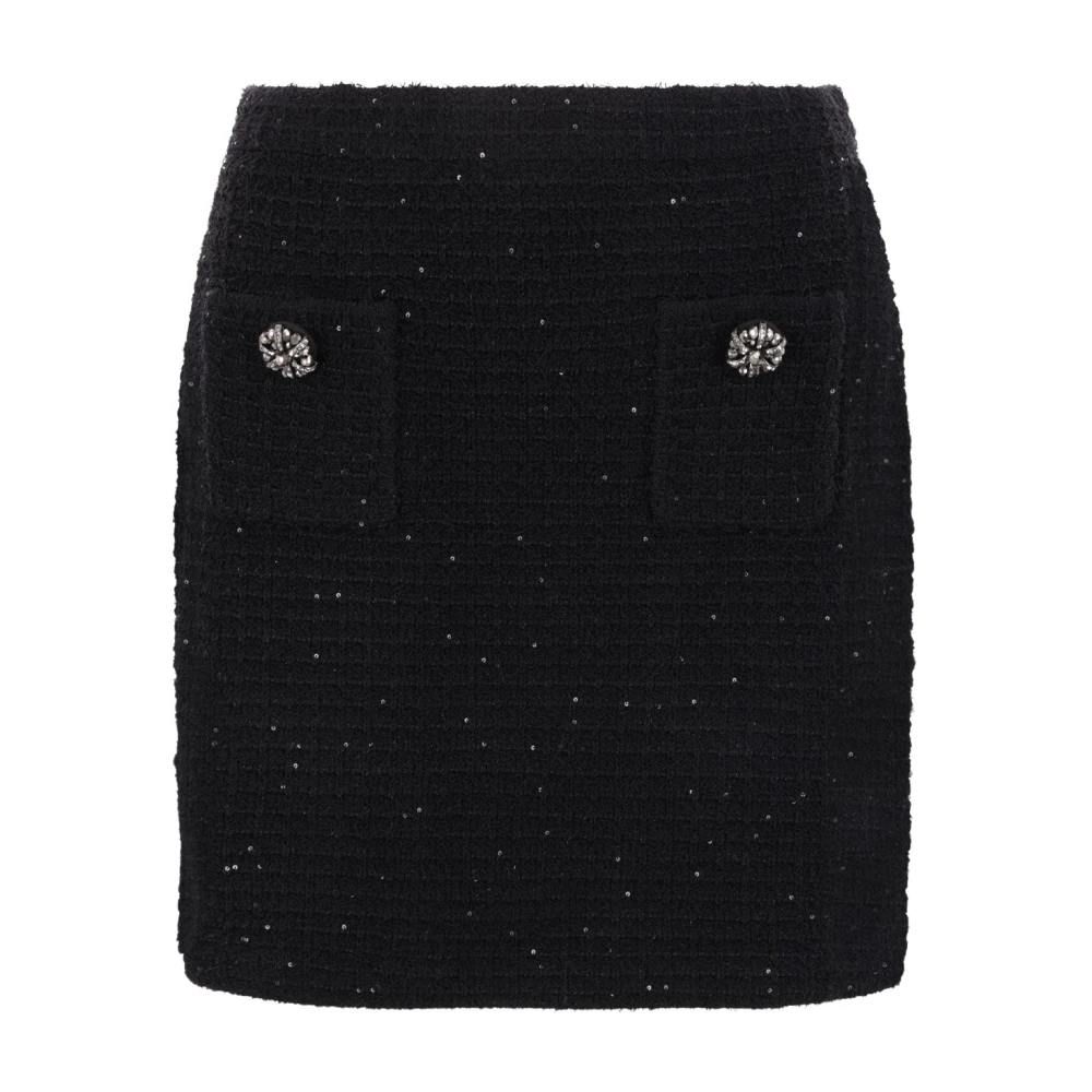 Self Portrait Zwarte Paillet Textuur Mini Rok Black Dames