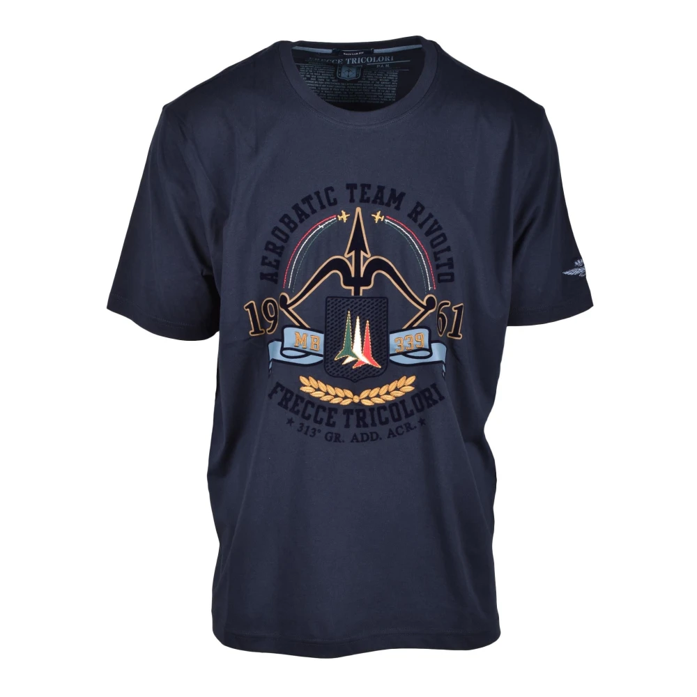 Aeronautica militare Militaire Stijl Katoenen T-shirt Blue Heren