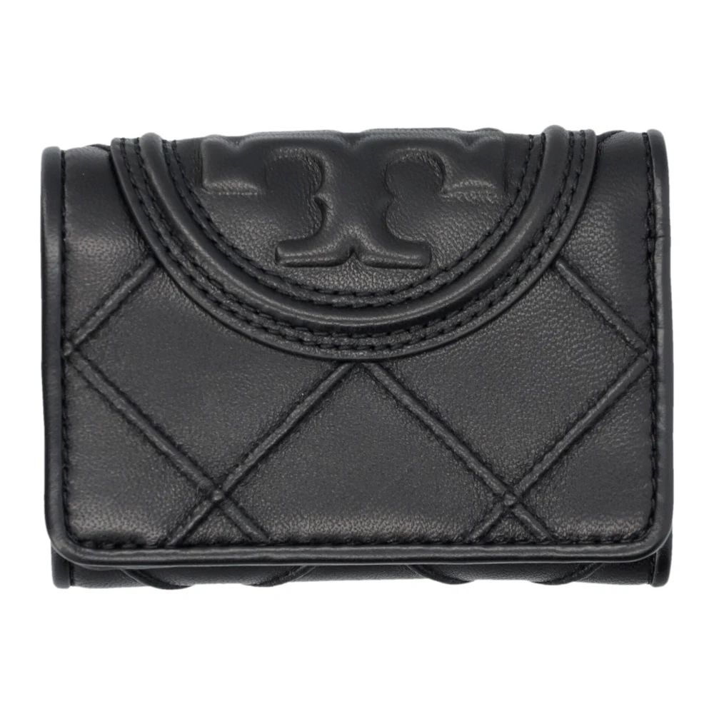 TORY BURCH Zwarte Leren Portemonnee met Pin Snap Sluiting Black Dames