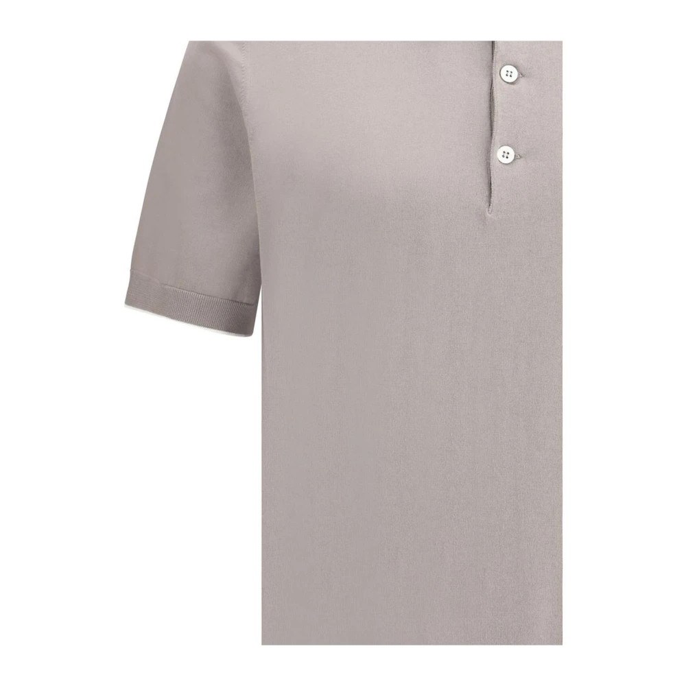 BRUNELLO CUCINELLI Gebreide Kraag Katoenen Poloshirt Beige Heren