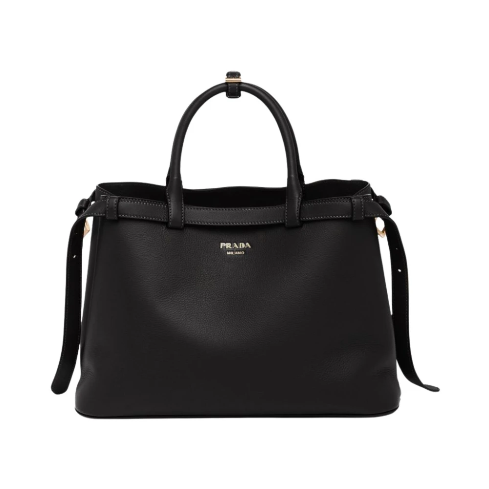 Prada Svart Buckle Medium Läder Handväska