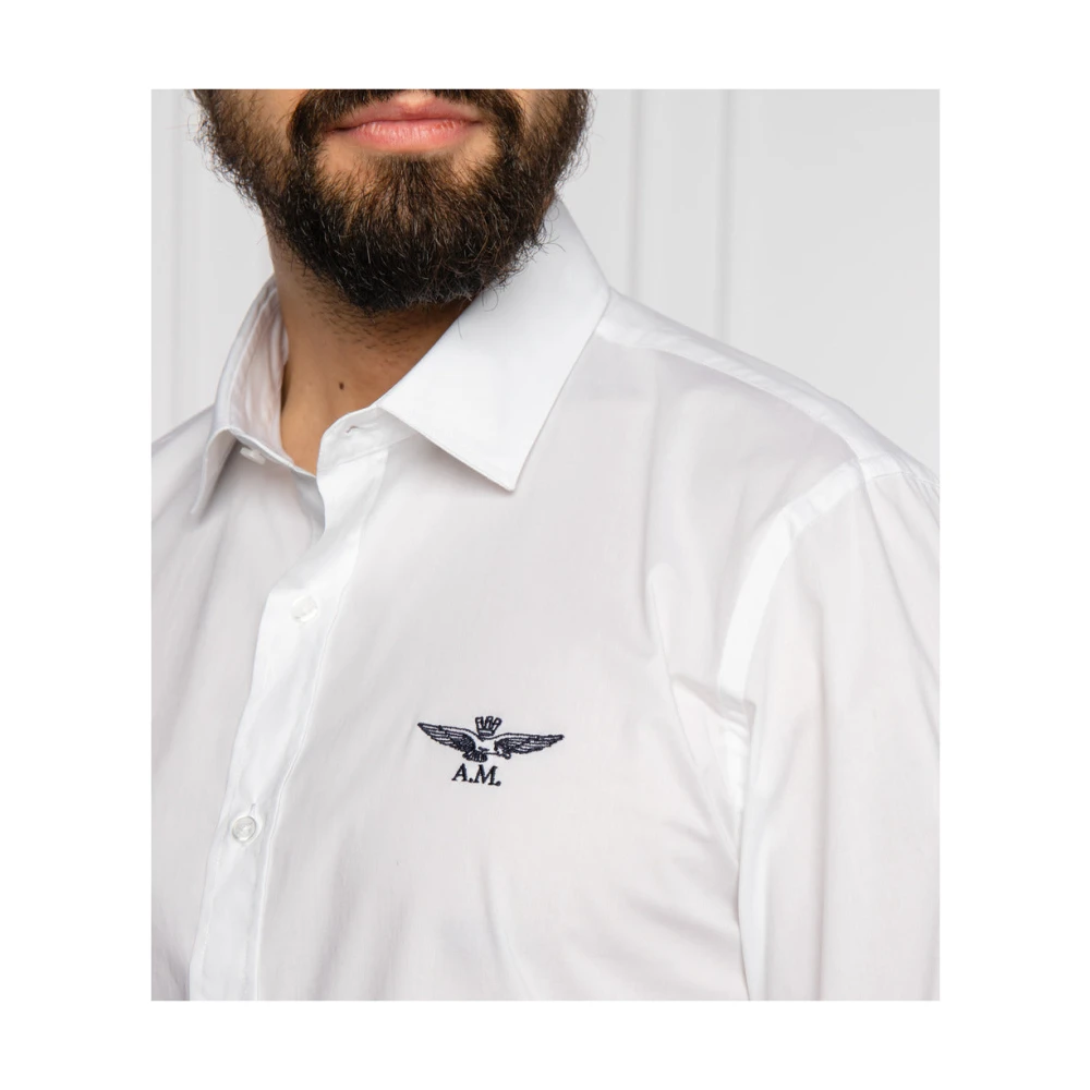 aeronautica militare Wit Katoenen Overhemd met Adelaar Logo White Heren