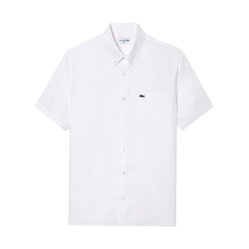 Lacoste Men's White Short Sleeve Shirts, 3XL, Linen Short Sleeve Shirt