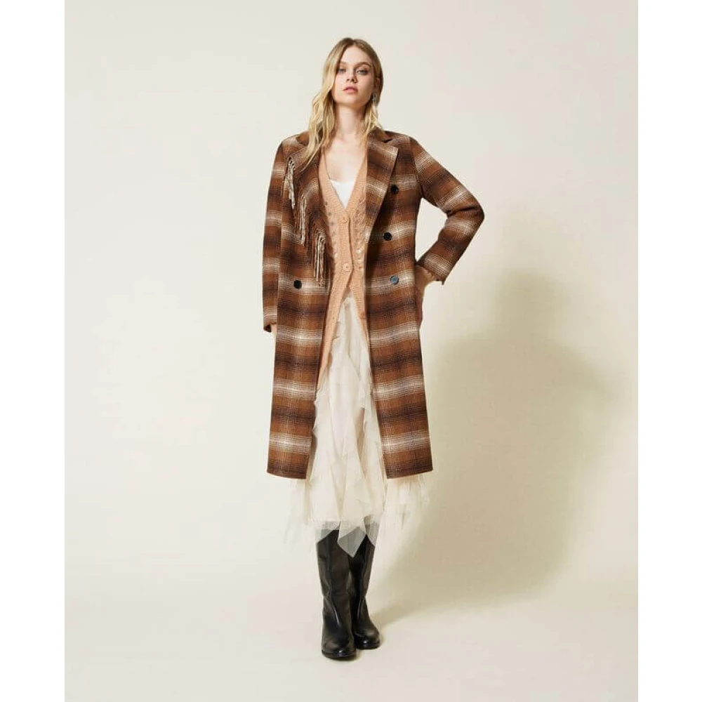 Twinset Dubbel Geruite Stoffen Jas 40 Brown Dames