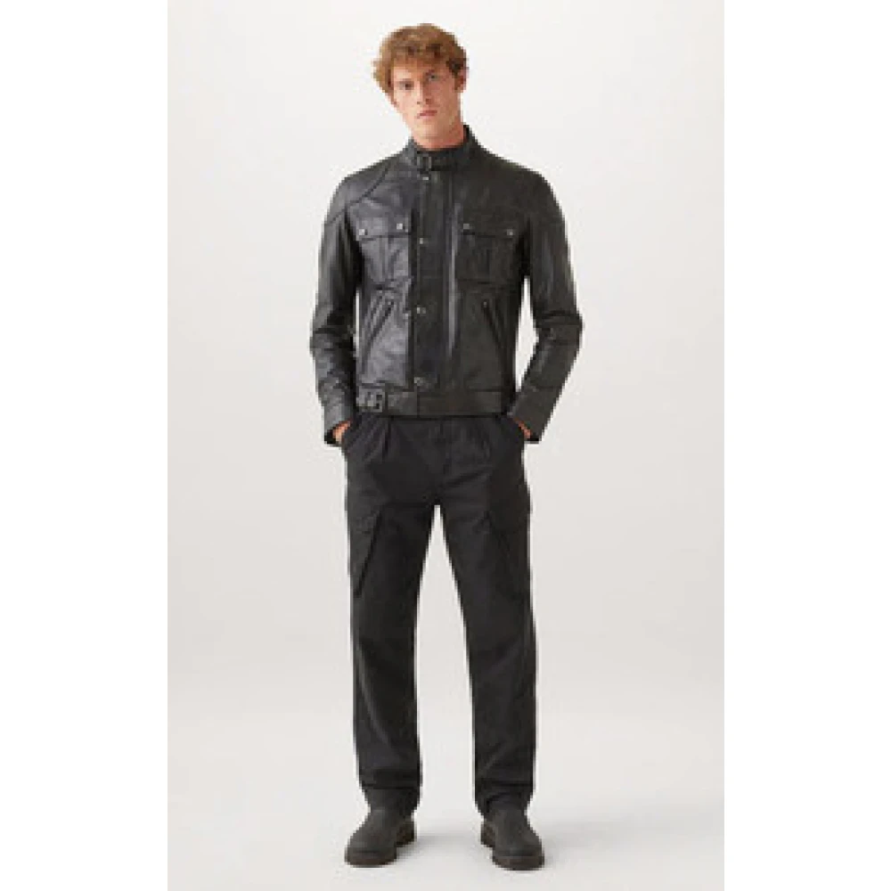 Belstaff Zwarte leren multi-pocket gangsterjas Black Heren