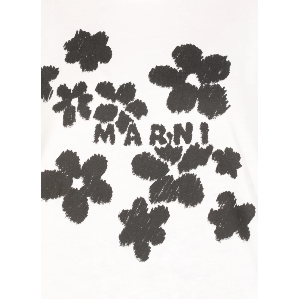 Marni Witte Katoenen T-shirt Ronde Hals Korte Mouwen White Dames