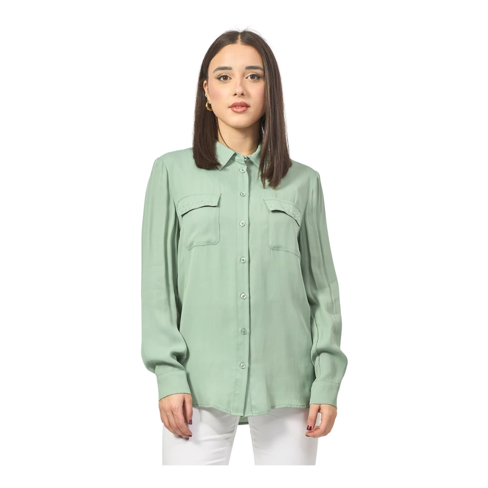 Fracomina Groene viscose overhemd met strass Green Dames