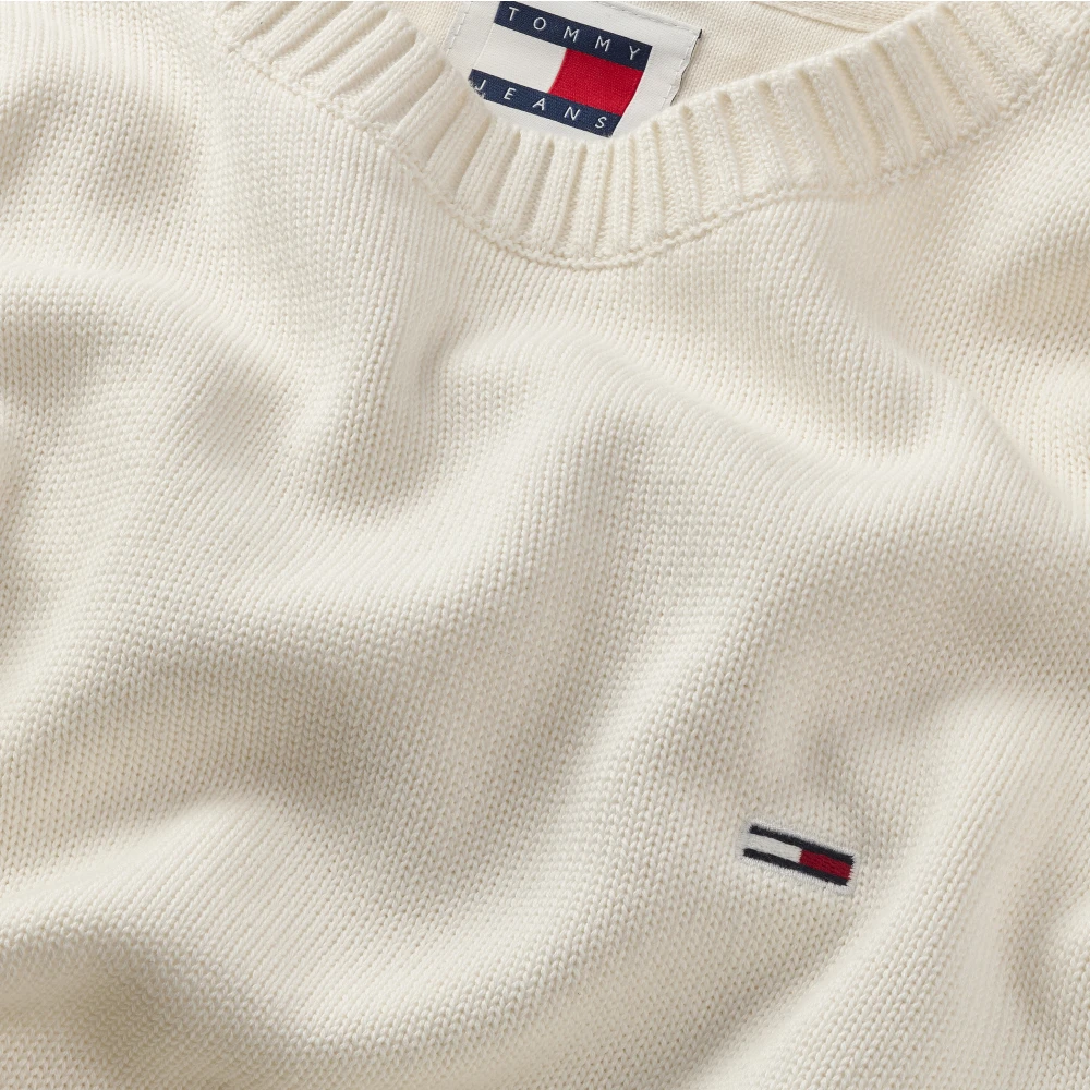 Tommy Jeans Witte Katoenen Trui Contrastdetail White Heren