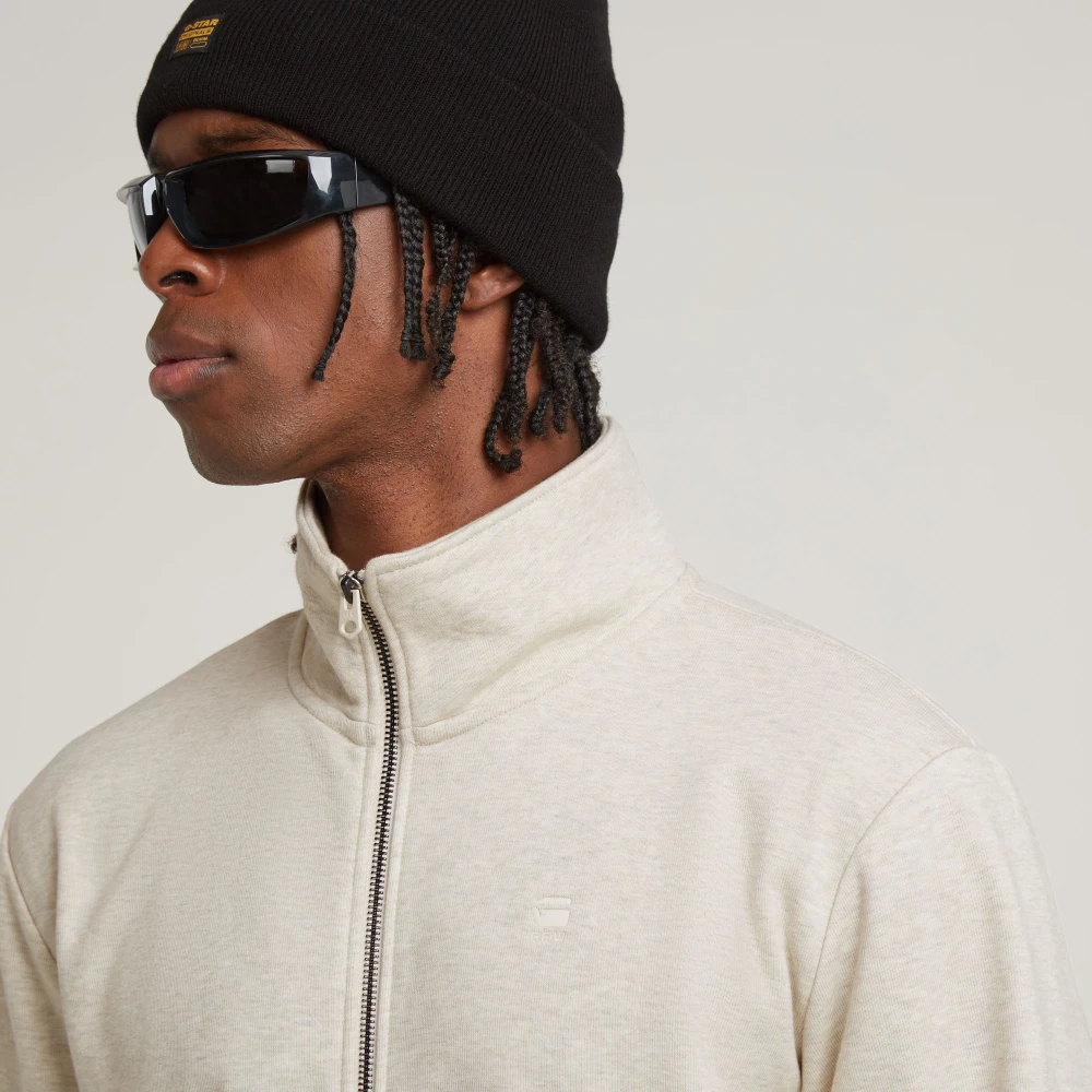 G-Star Sweater met ritssluiting en ribmouwen White Heren