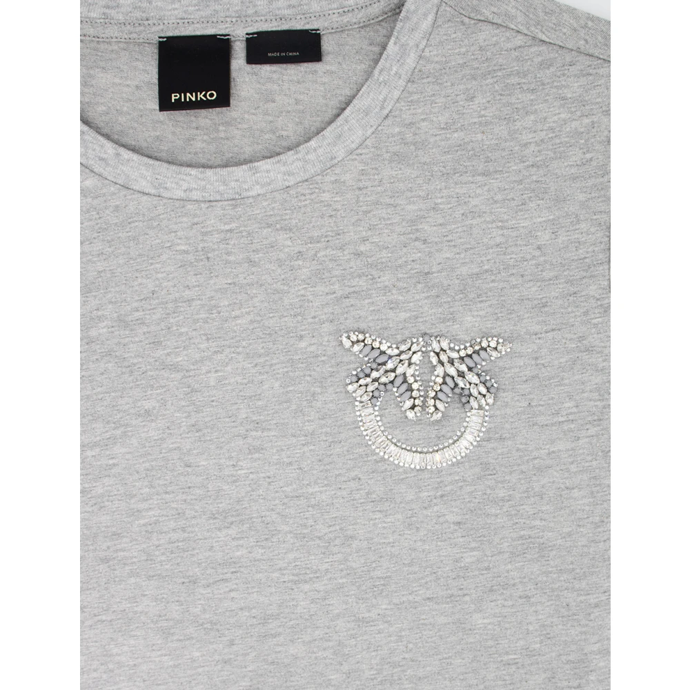 pinko Liefdesvogels Geborduurd Katoenen T-shirt Gray Dames