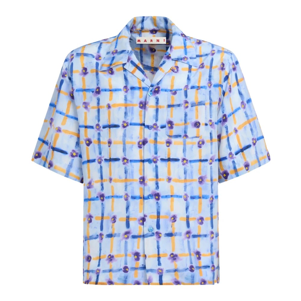 Marni Zijden Shirt met Print Blue Heren