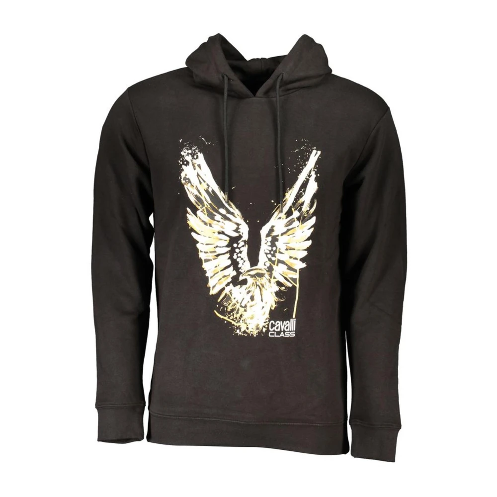 Cavalli Class Men's Black Hooded Brushed Cotton Sweatshirt With Logo Print - Hoodies - 3XL - Sweatshirts & Hoodies