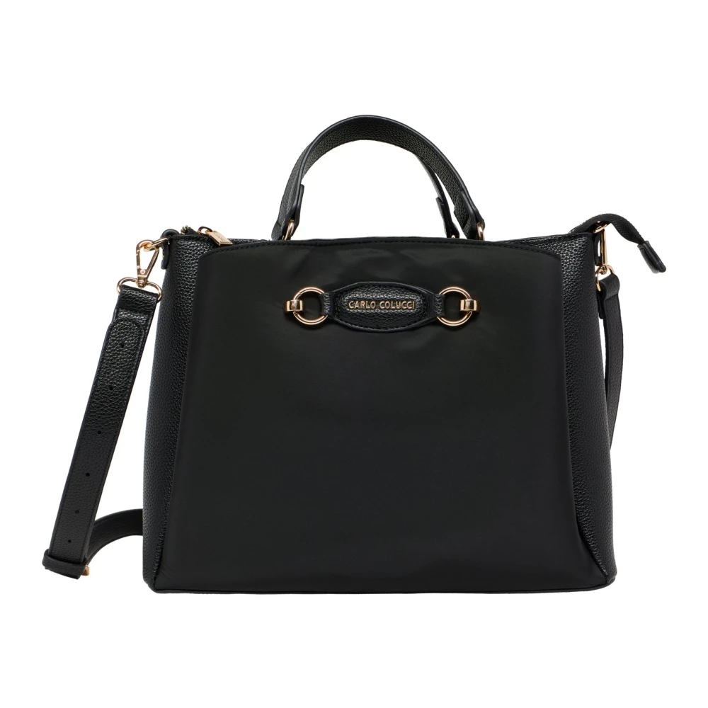 Carlo Colucci Black Handbags, Female, One Size, Handbag With Logo Embossing
