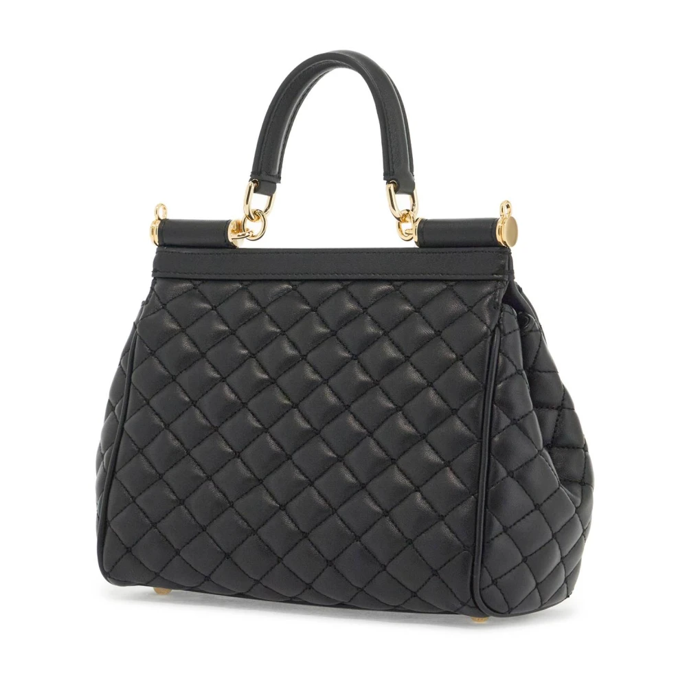 Dolce & Gabbana Gewatteerde Sicily Handtas met Luipaardprint Black Dames