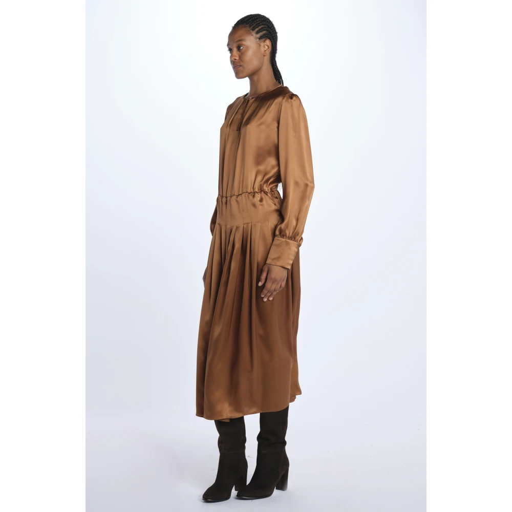 Crida Milano Zijden jurk met lange mouwen in bruin Brown Dames
