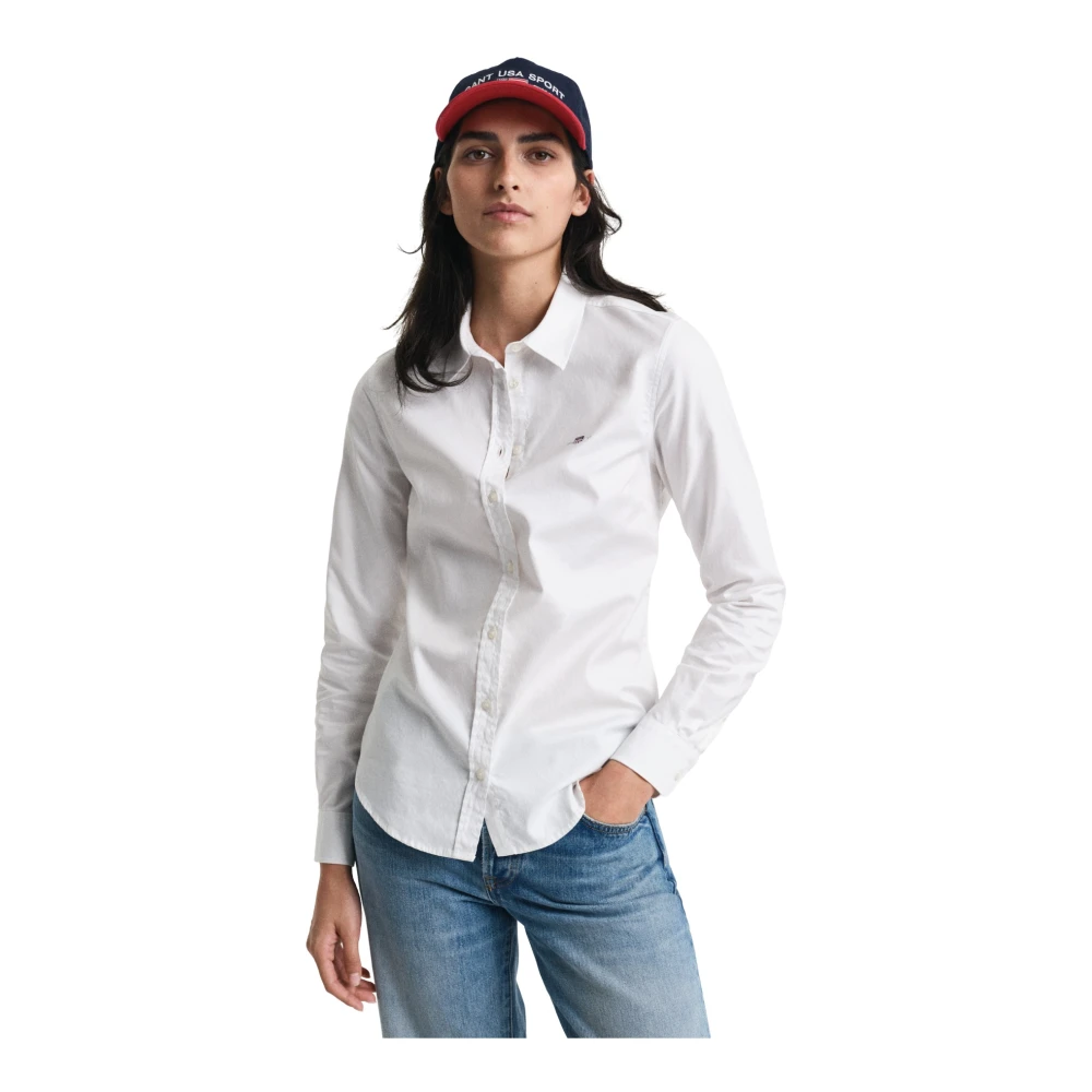 Gant Women's White Slim Fit Stretch Oxford Blouse Large