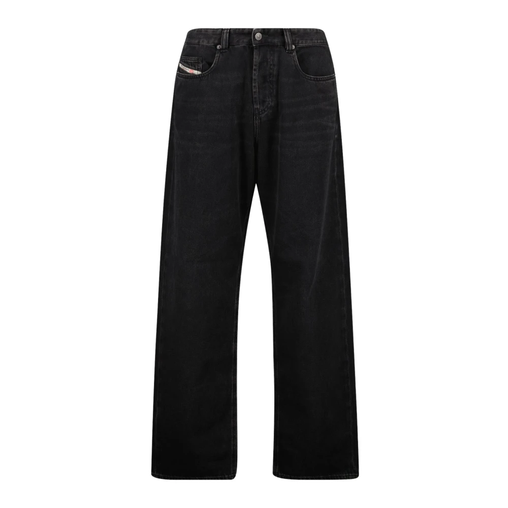 Diesel Distressed Straight Five-Pocket Jeans met Logo Black Heren