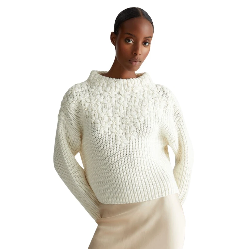 Liu Jo Bloemen Geborduurde Wollen Trui White Dames