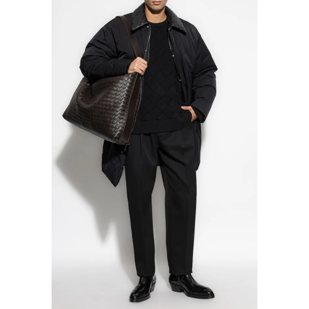 Bottega Veneta Donsjack met afneembare leren kraag Black Heren