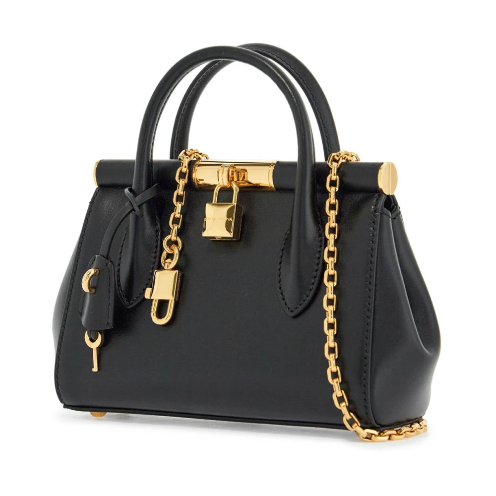 Dolce & Gabbana Zwarte kalfsleren handtas met gouden ketting Black Dames