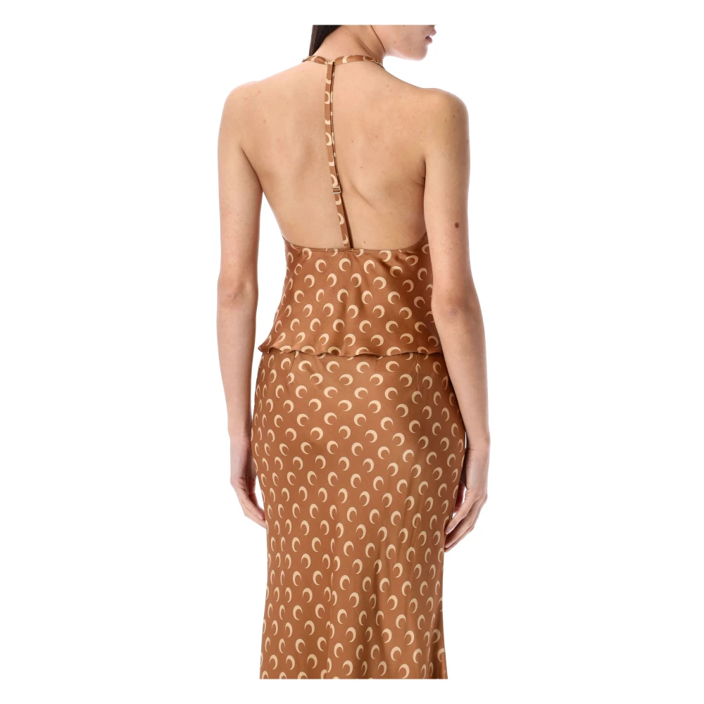 Marine Serre Satijnen Strap Top met Maandesign Brown Dames