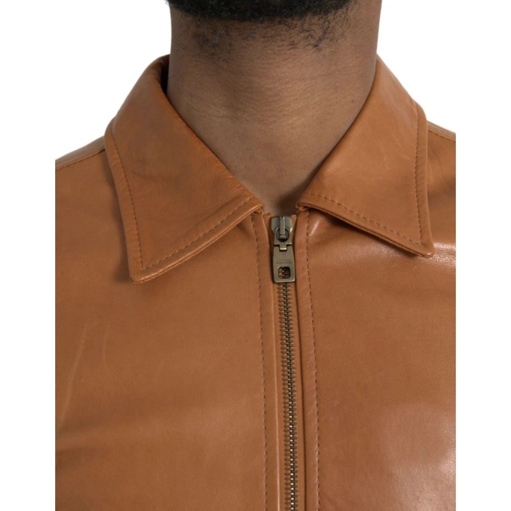 Dolce & Gabbana Bruin Leren Blouson Jack met Rits Brown Heren