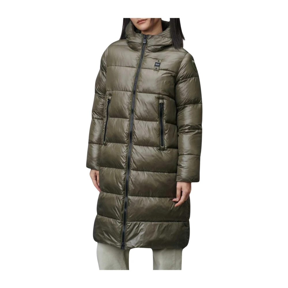 Blauer Mujer Parka Larga A Cuadros