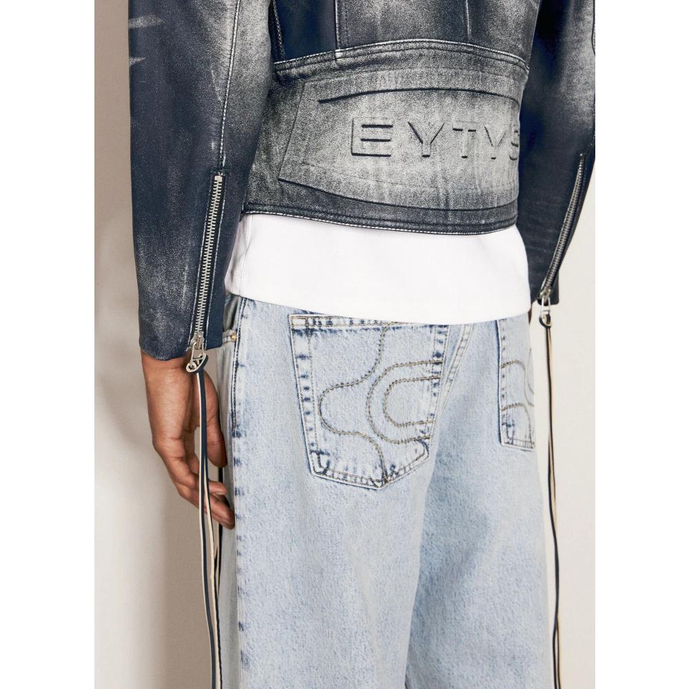 Eytys Navy Leren Jas met Logo Detail Blue Heren
